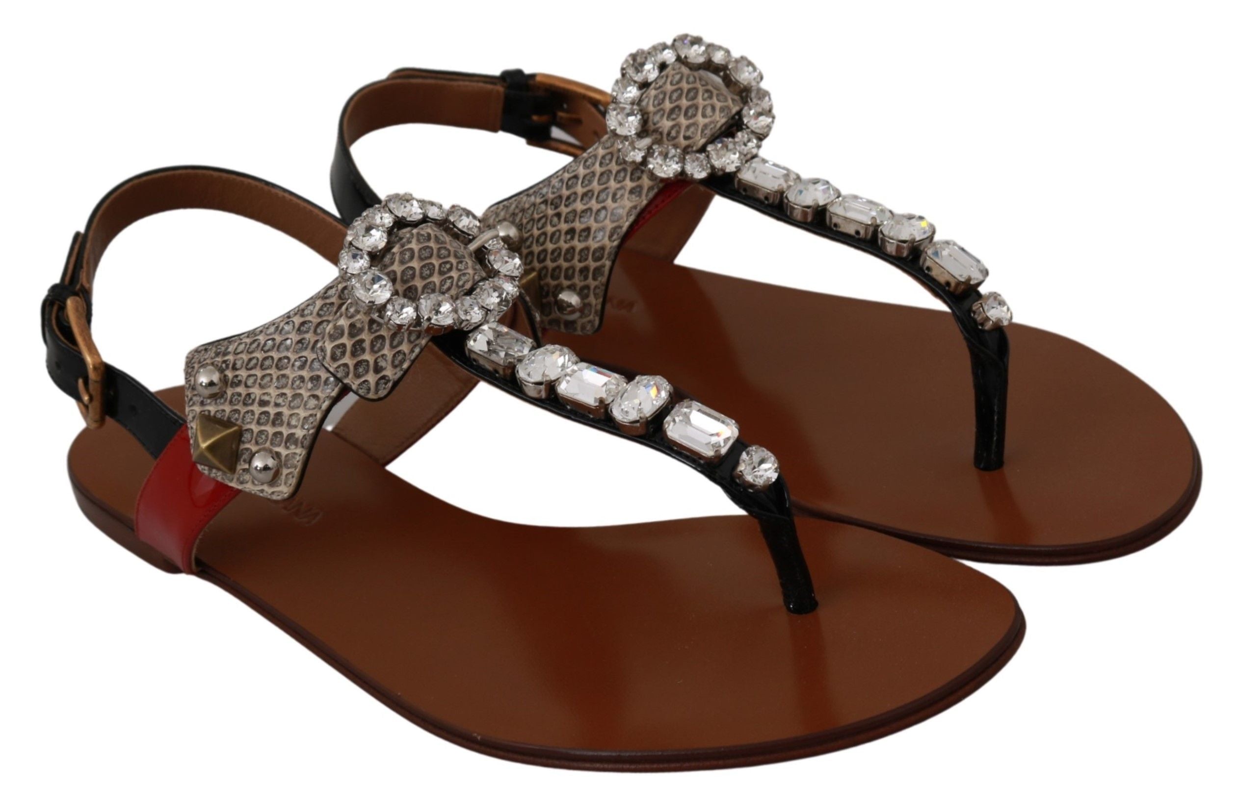Dolce & Gabbana leather Ayers crystal sandals flip flops with decorative crystals and open toe design.