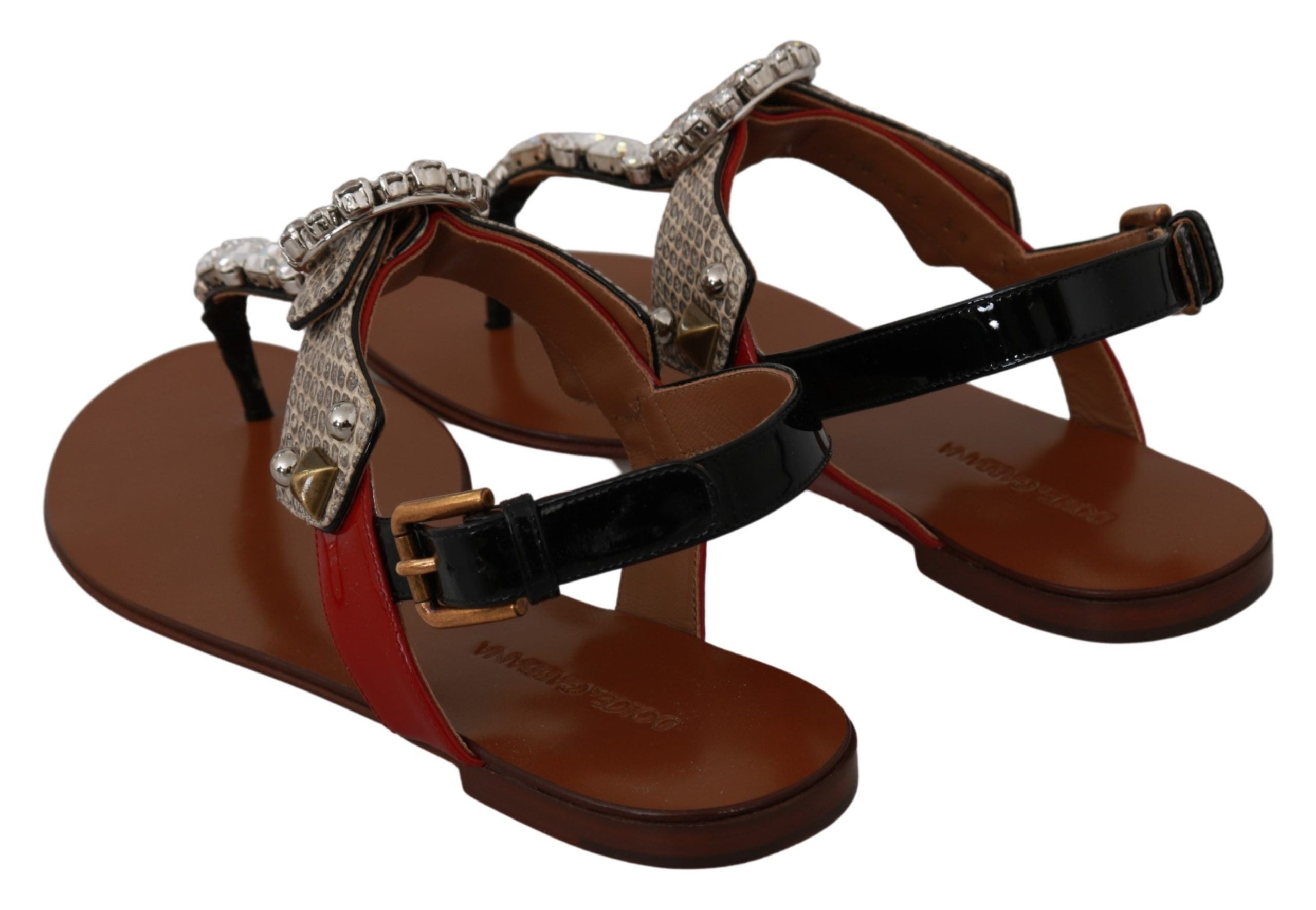 Dolce & Gabbana leather Ayers crystal sandals flip flops with clear crystal embellishments and leather straps.