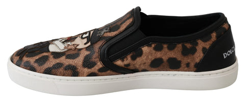 Dolce & Gabbana Leather Leopard Loafers Shoes with stylish animal print and classic slip-on design.