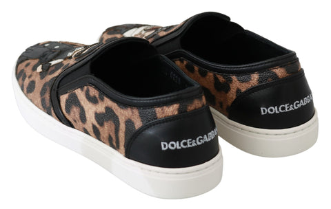 Dolce & Gabbana leather leopard print loafers shoes with slip-on design and stylish animal print detailing.