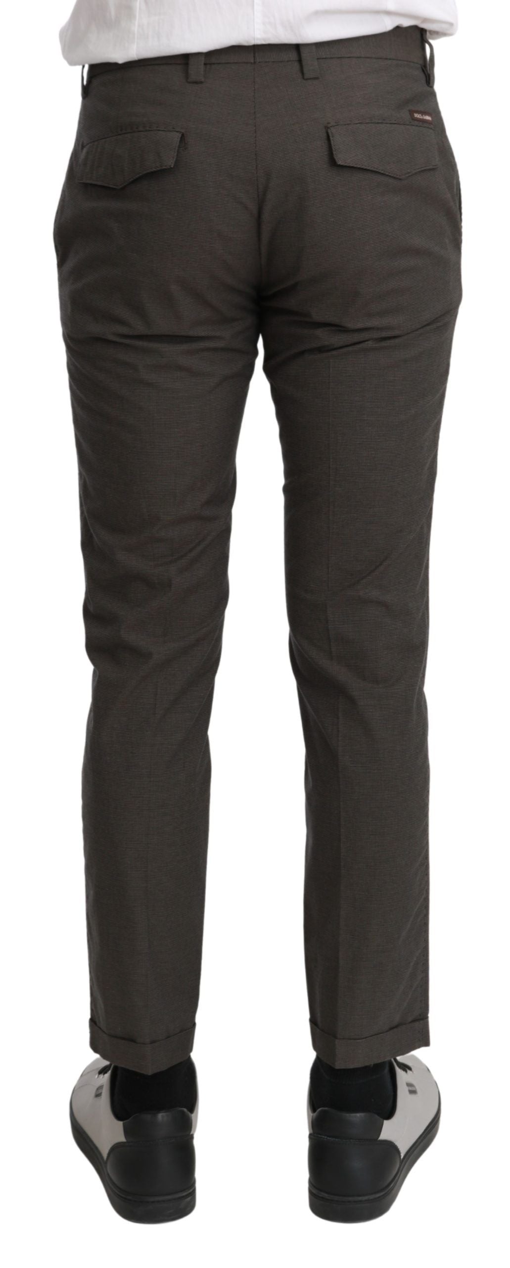 Brown casual men's cotton trousers by Dolce & Gabbana, front view showcasing relaxed fit and classic design.