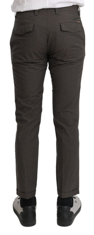 Brown casual men's cotton trousers by Dolce & Gabbana, front view showcasing relaxed fit and classic design.