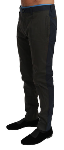 Blue and gray striped cotton trousers by Dolce & Gabbana, tailored men's pants with a classic striped pattern.