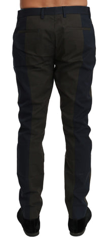 Blue and gray striped cotton trousers by Dolce & Gabbana, tailored men's pants with a classic stripe pattern.