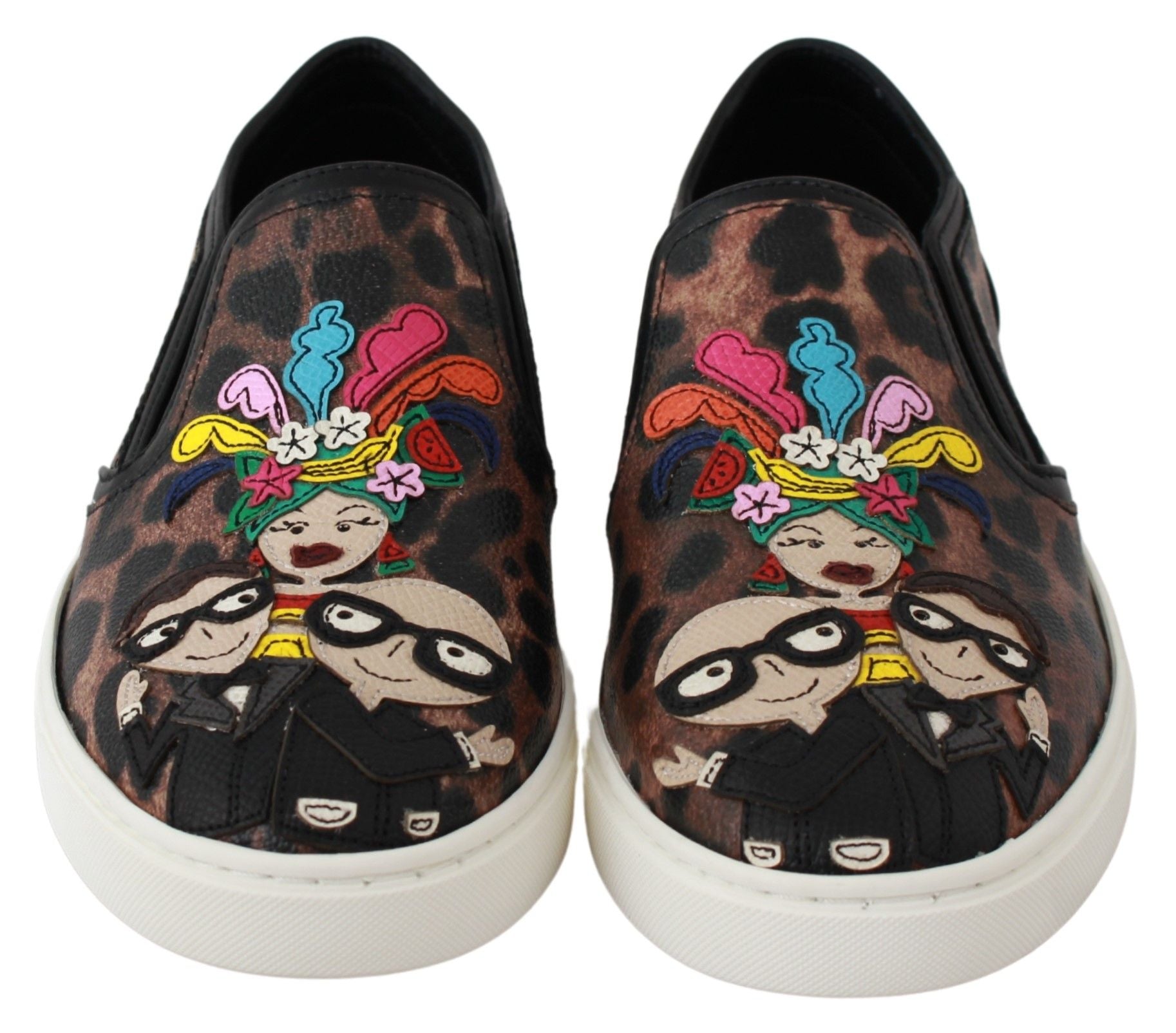 Dolce & Gabbana leather leopard print loafers shoes with classic slip-on design, featuring bold animal print pattern.