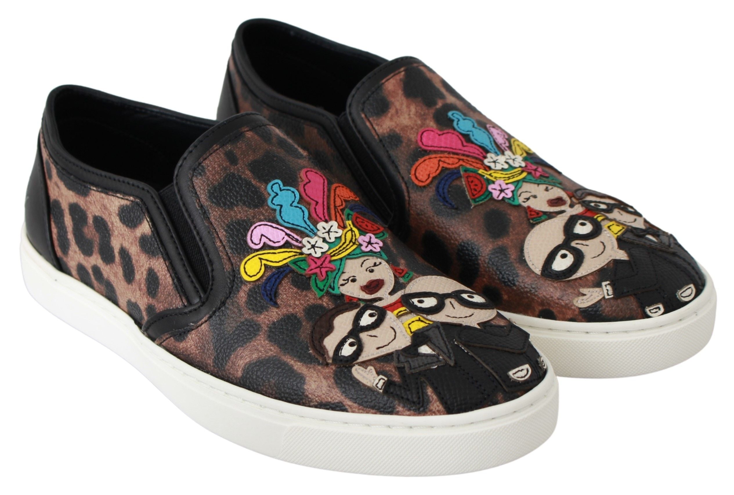Leather leopard print loafers by Dolce & Gabbana featuring a classic slip-on design and stylish leopard pattern.