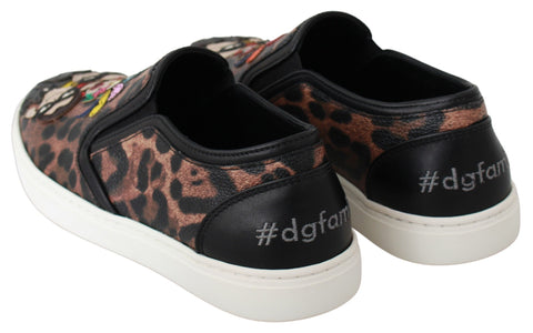 Dolce & Gabbana Leather Leopard Loafers Shoes with stylish animal print and classic slip-on design.