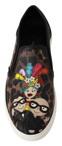 Dolce & Gabbana Leather Leopard Loafers shoes with animal print and slip-on design, stylish footwear for men.