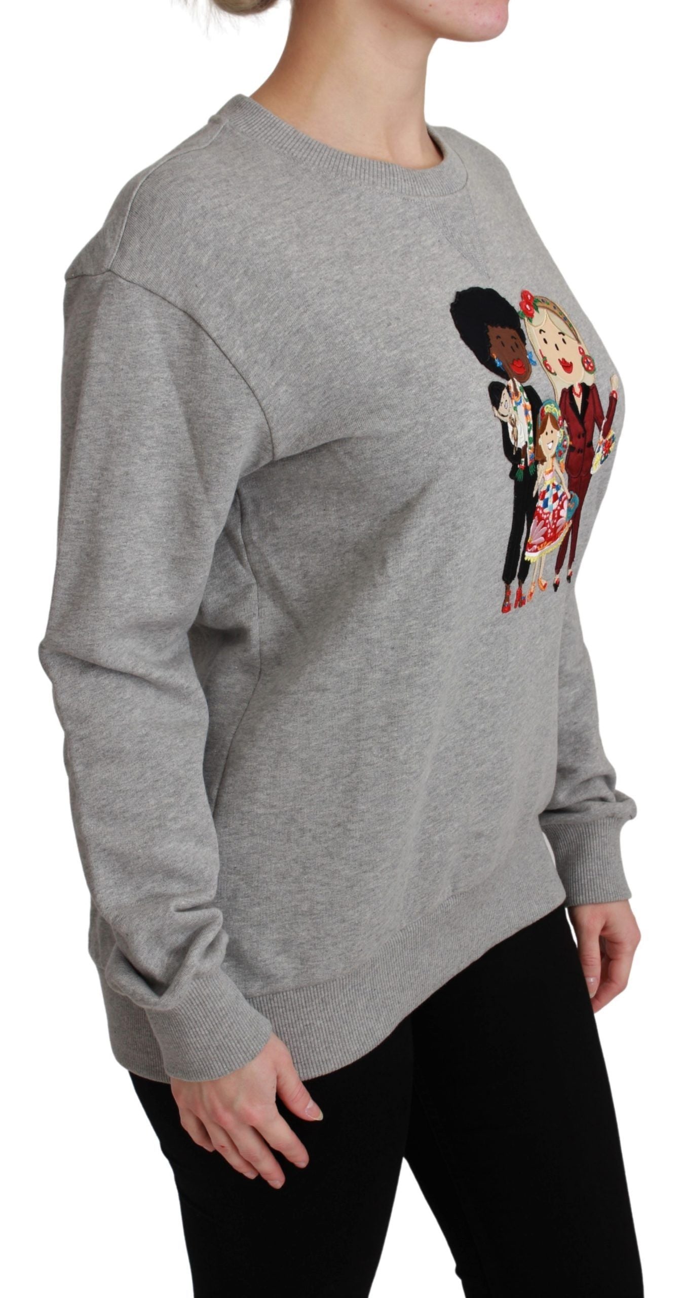 Gray Dolce & Gabbana cotton pullover sweater with a relaxed fit and crew neckline, displayed on a mannequin.