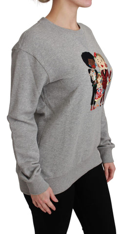 Gray Dolce & Gabbana cotton pullover sweater with a relaxed fit and crew neckline, displayed on a mannequin.