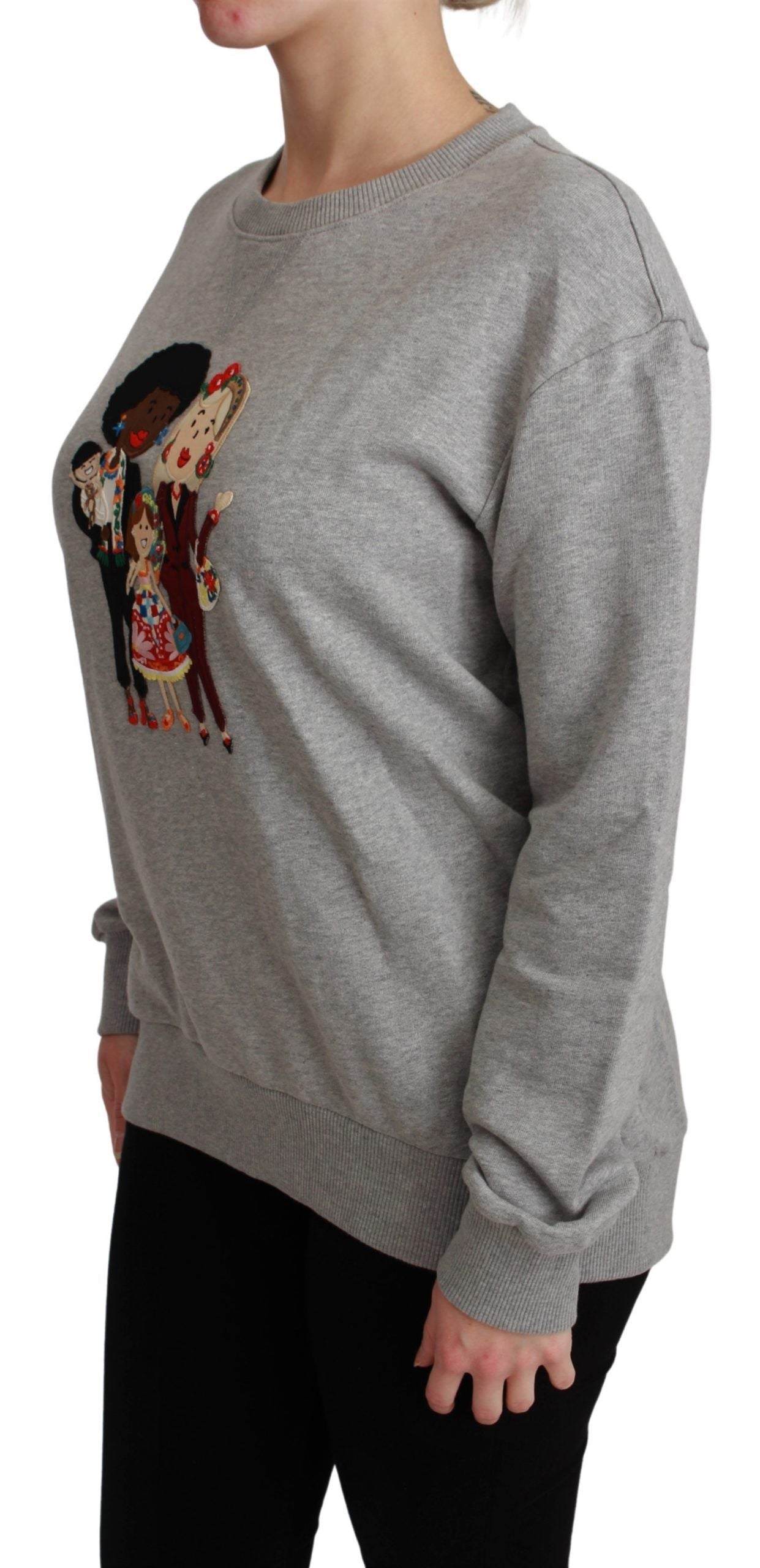 Gray cotton pullover sweater from Dolce & Gabbana featuring a relaxed fit and subtle knit texture.
