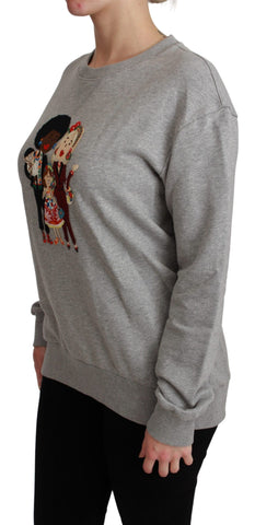 Gray cotton pullover sweater from Dolce & Gabbana featuring a relaxed fit and subtle knit texture.