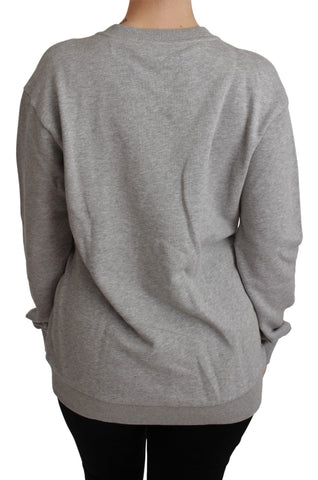 Gray Dolce & Gabbana cotton pullover sweater with a relaxed fit and ribbed cuffs, displayed on a mannequin.