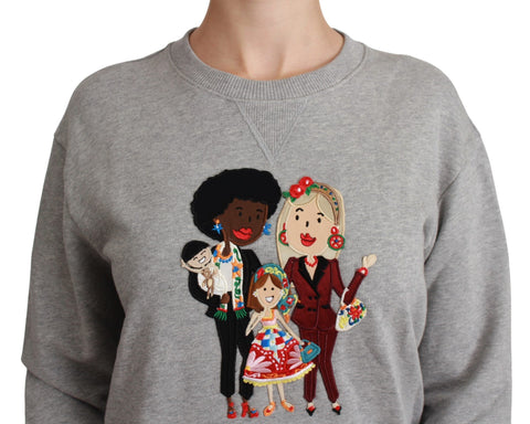 Gray Dolce & Gabbana cotton pullover sweater with a relaxed fit, featuring a simple crew neckline and soft fabric texture.