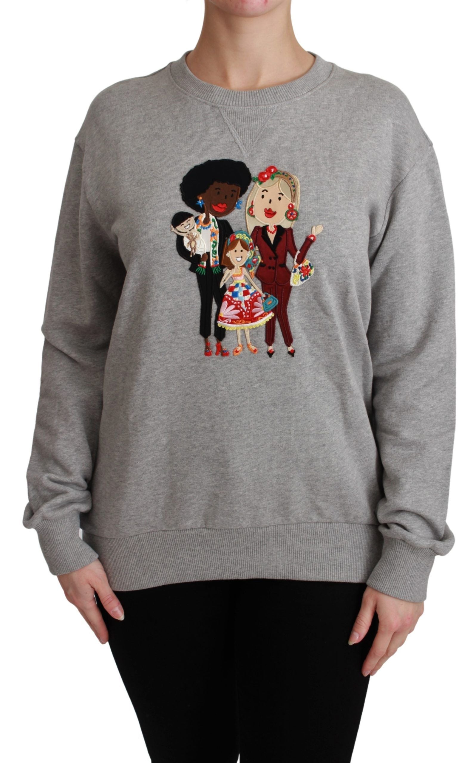 Gray Dolce & Gabbana cotton pullover sweater with a relaxed fit and subtle knit texture, displayed on a neutral background.