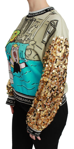 Dolce & Gabbana Year of the Pig sequined top sweater featuring festive pig design with shimmering sequins on a cozy knit.