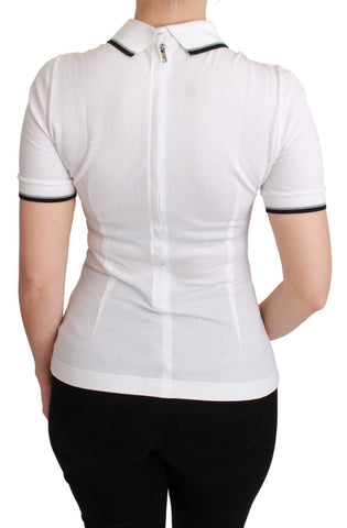White cotton polo T-shirt by Dolce & Gabbana with a classic collar and short sleeves, displayed flat on a white background.