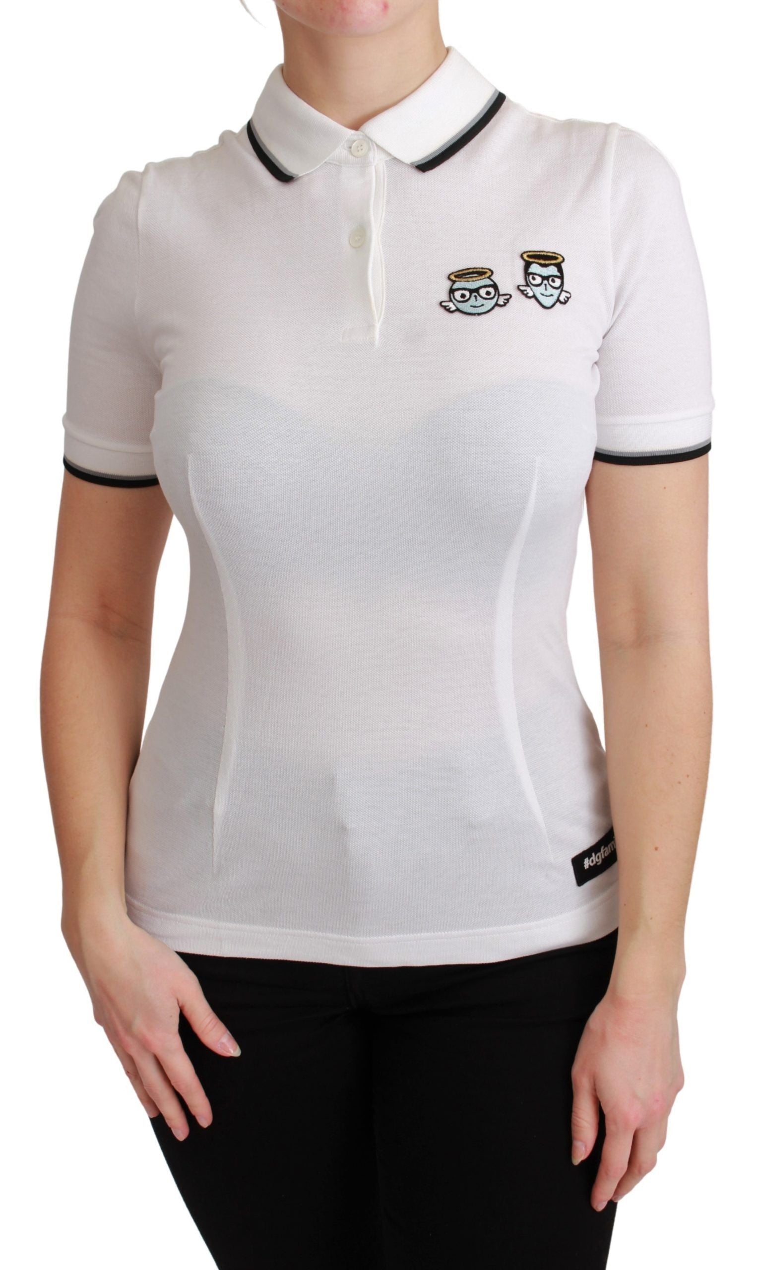 White cotton polo T-shirt from Dolce & Gabbana with #dgfamily branding, featuring a classic fit and clean design.