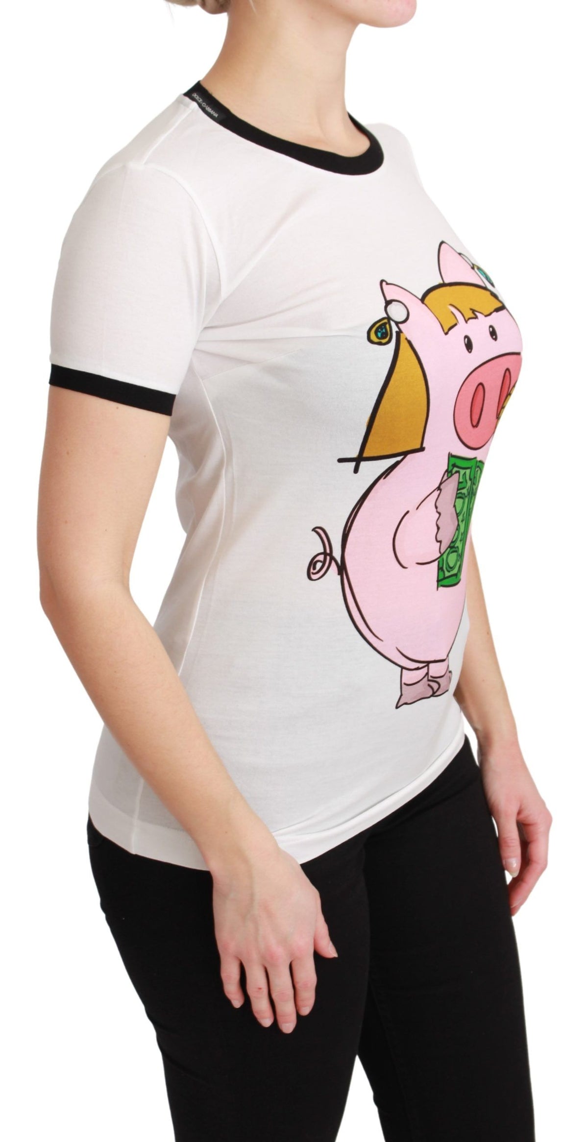 White Dolce & Gabbana Year of the Pig cotton T-shirt featuring a printed pig graphic on the front.