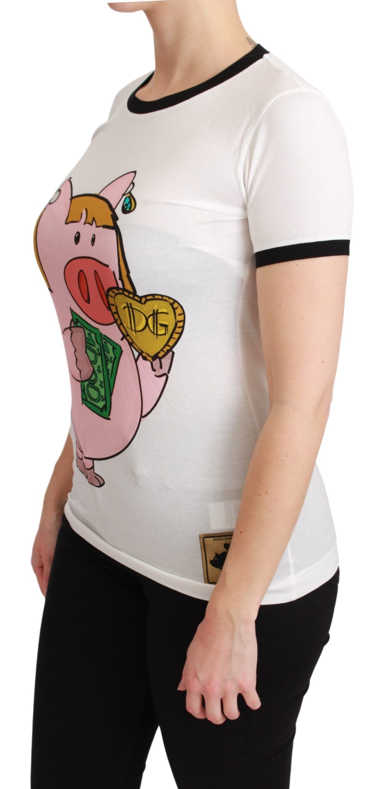 White cotton T-shirt by Dolce & Gabbana featuring a Year of the Pig graphic design.