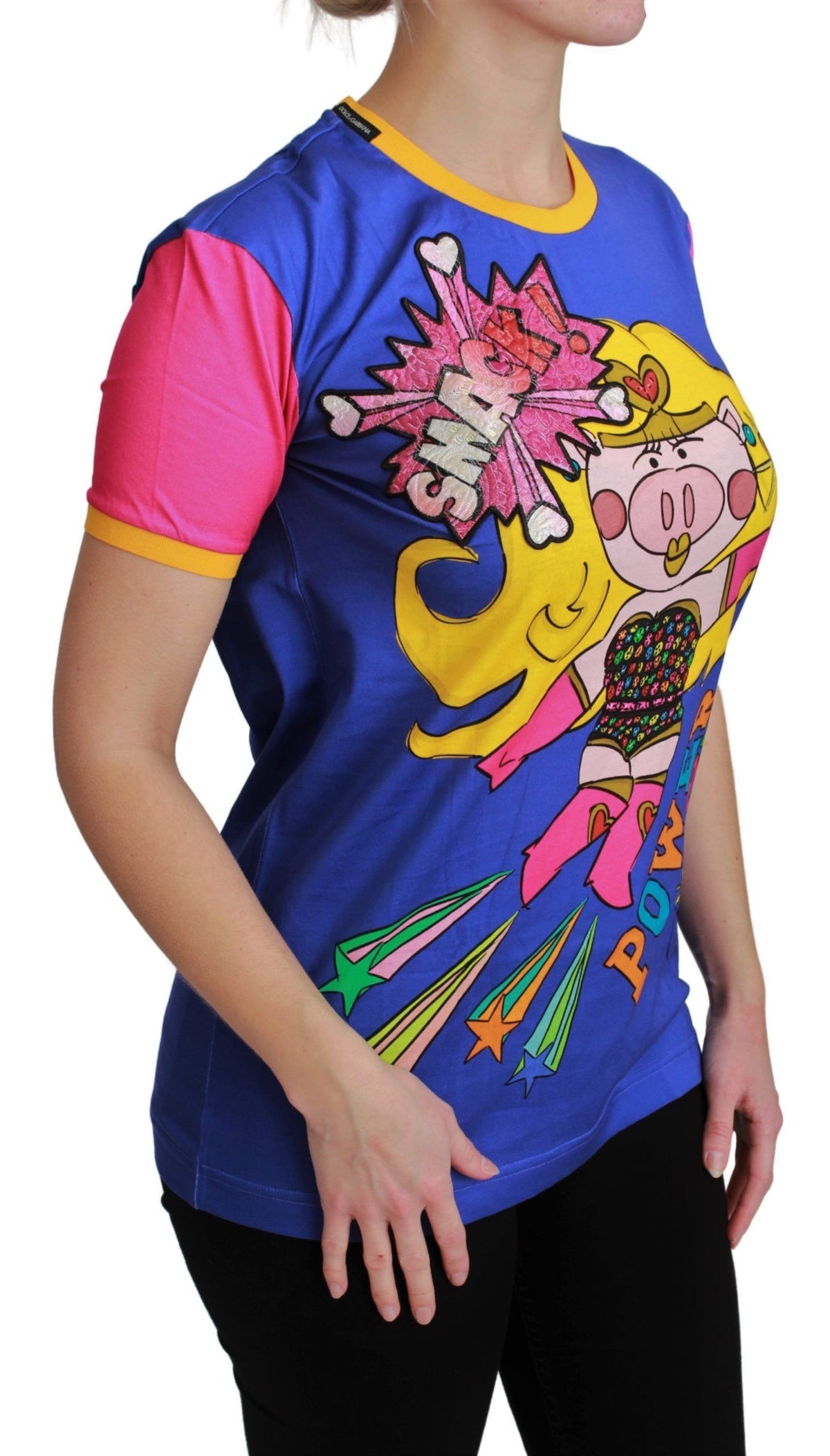 Purple PIG SUPERGIRL cotton T-shirt by Dolce & Gabbana, featuring a playful graphic design on the front.