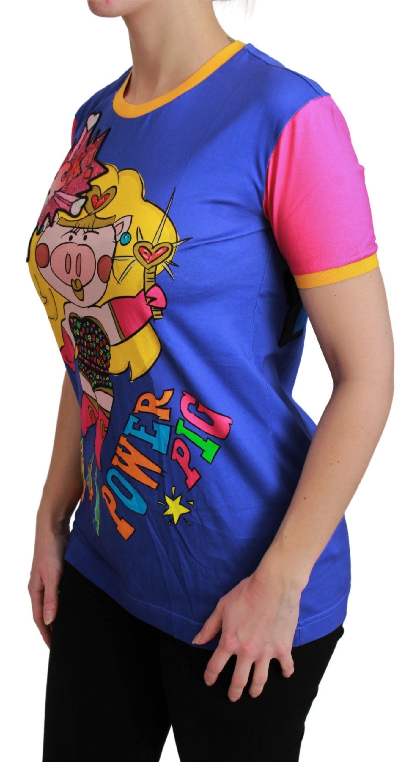 Purple PIG SUPERGIRL cotton T-shirt by Dolce & Gabbana, featuring a colorful graphic design and classic crew neck.