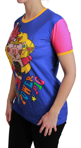 Purple PIG SUPERGIRL cotton T-shirt by Dolce & Gabbana, featuring a colorful graphic design and classic crew neck.