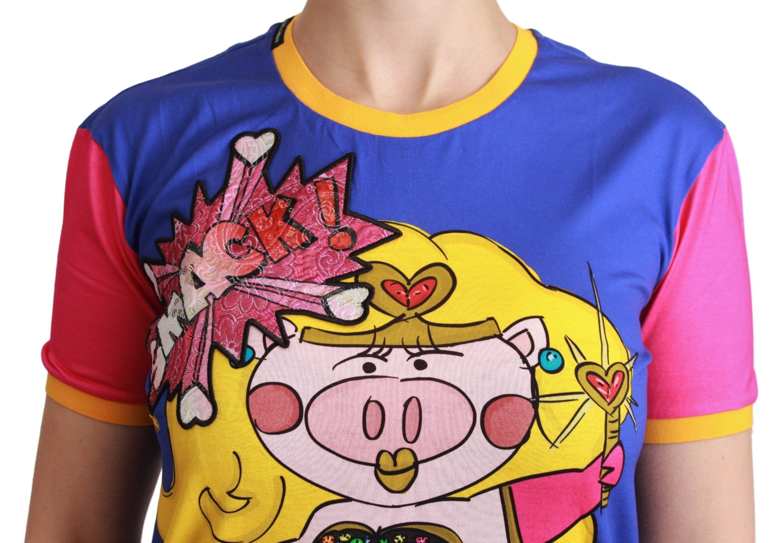 Purple PIG SUPERGIRL cotton T-shirt by Dolce & Gabbana, featuring a playful graphic design and classic crew neck style.