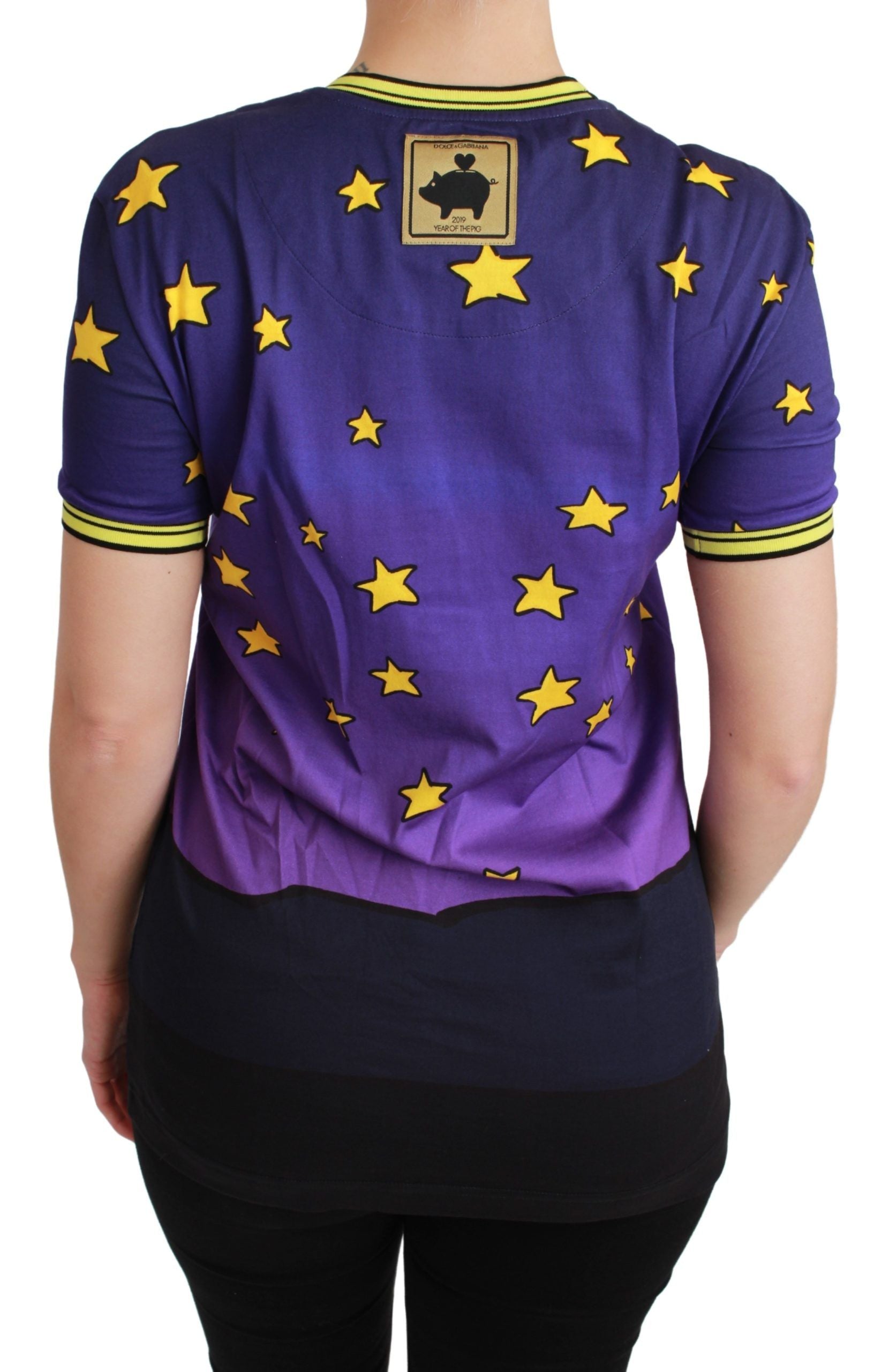 Purple cotton T-shirt featuring a Year of the Pig design by Dolce & Gabbana, with a relaxed fit and casual style.