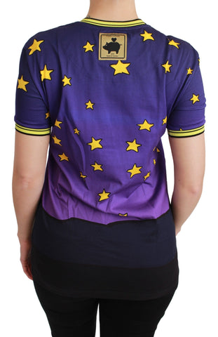Purple cotton T-shirt featuring a Year of the Pig design by Dolce & Gabbana, with a relaxed fit and casual style.