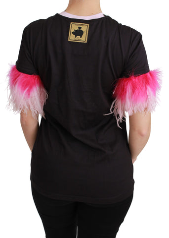 Black Dolce & Gabbana Year of the Pig cotton T-shirt with graphic print and round neckline.