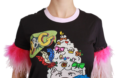 Black Dolce & Gabbana Year of the Pig cotton T-shirt featuring a printed pig graphic and classic crew neck design.