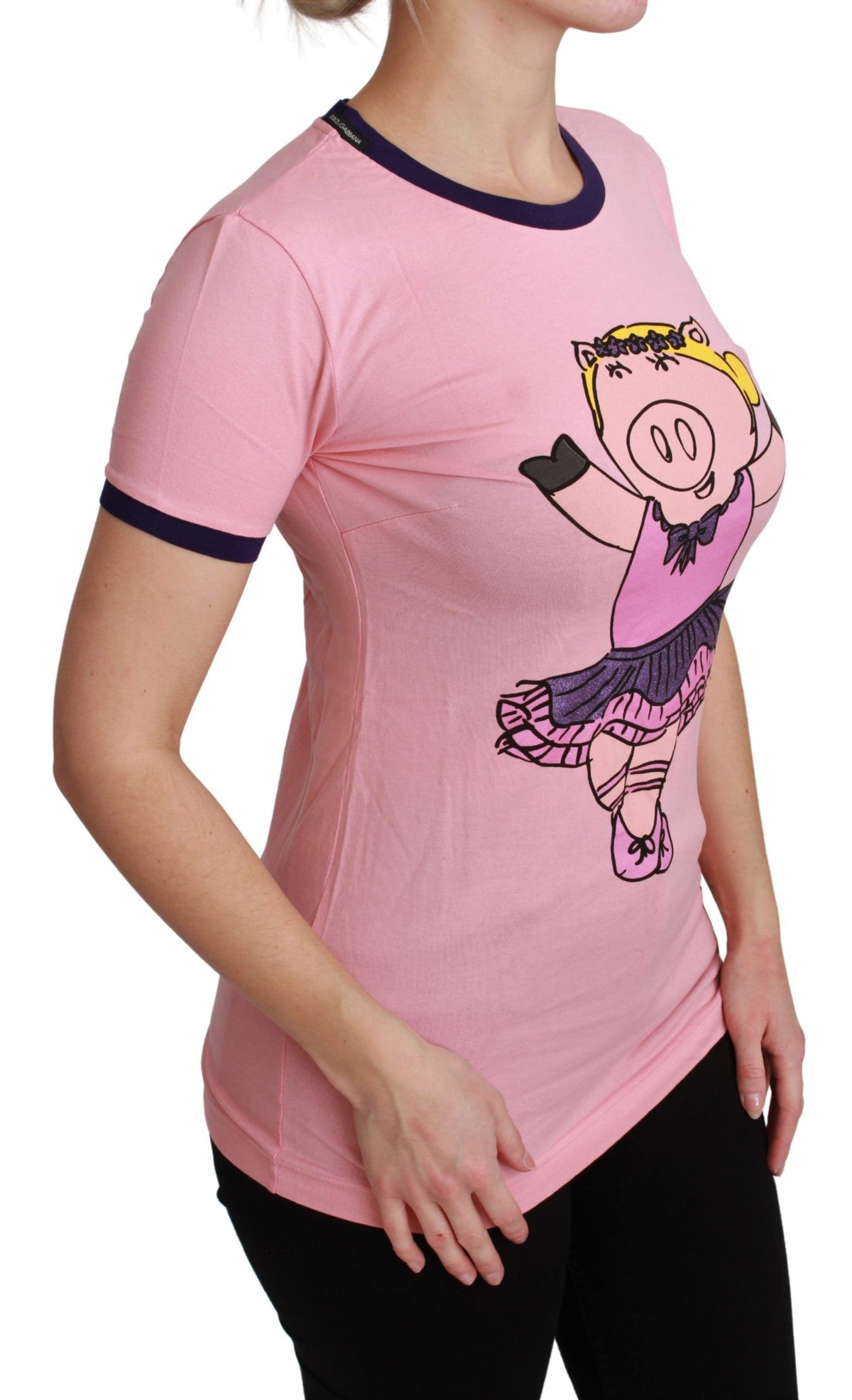 Pink Dolce & Gabbana Year of the Pig cotton T-shirt with graphic print, featuring a playful pig design on the front.