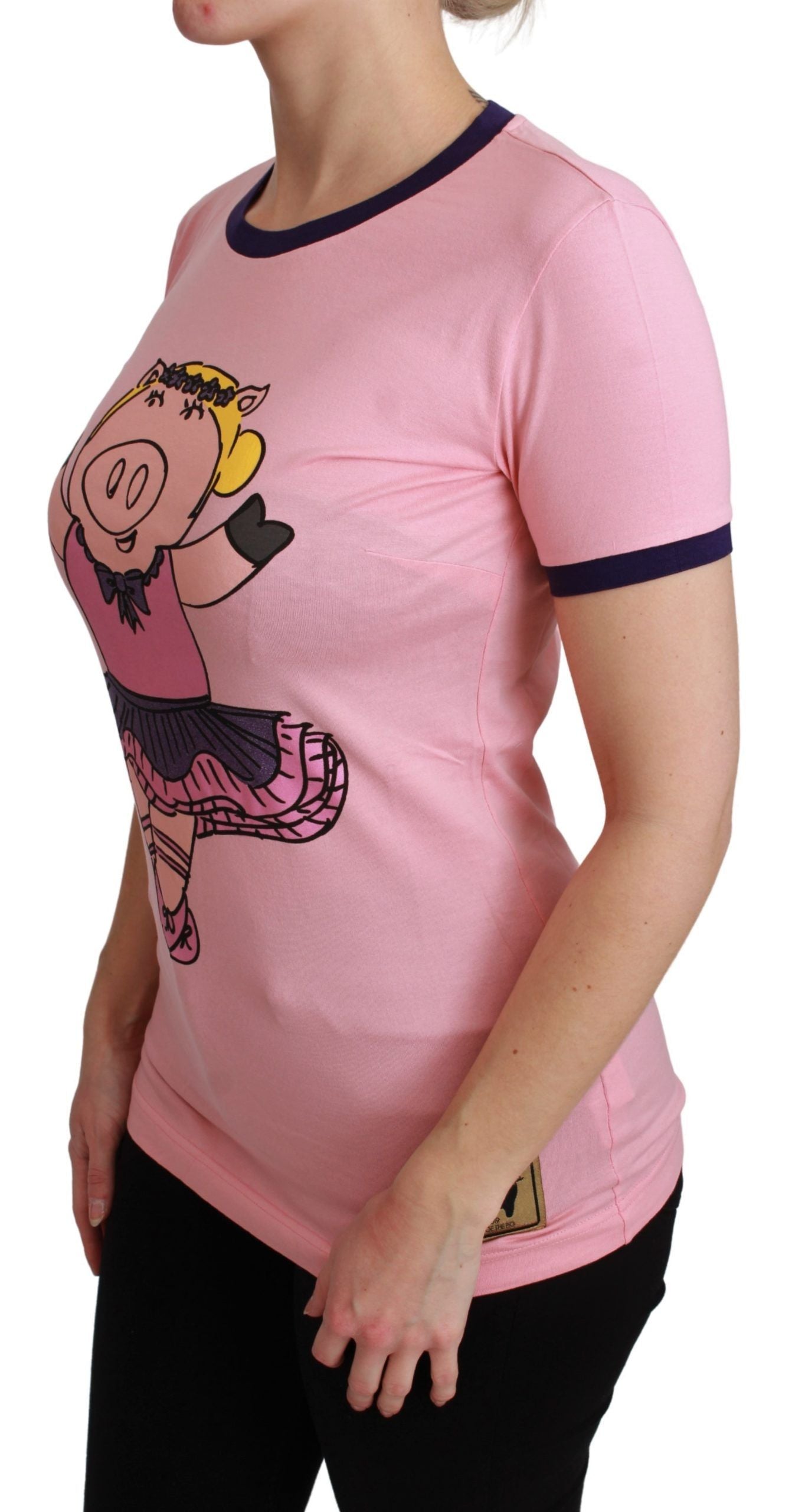 Pink Dolce & Gabbana Year of the Pig cotton T-shirt with graphic print and short sleeves, casual and stylish for everyday wear.