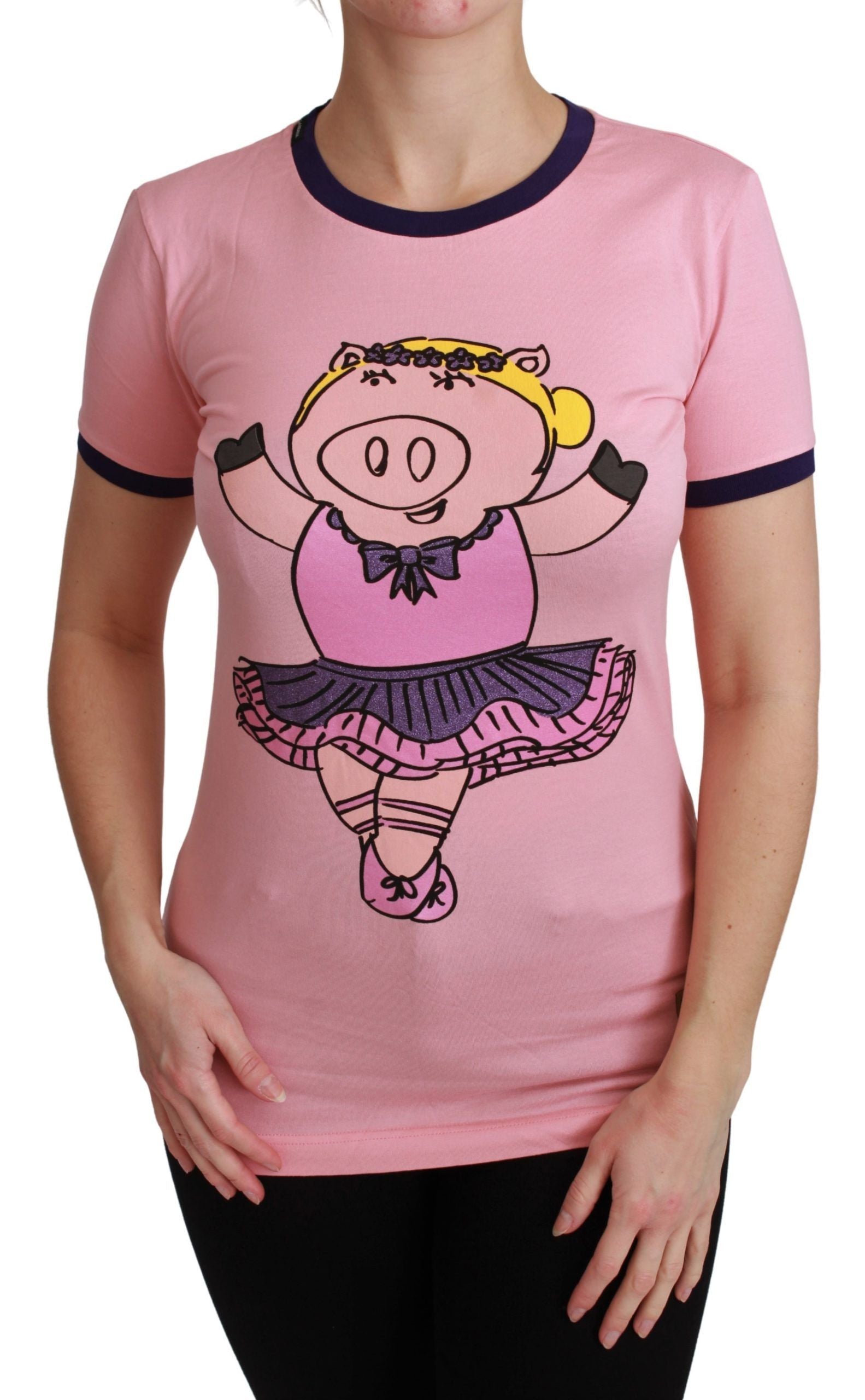 Pink Dolce & Gabbana Year of the Pig cotton T-shirt with graphic print and short sleeves, casual and stylish.