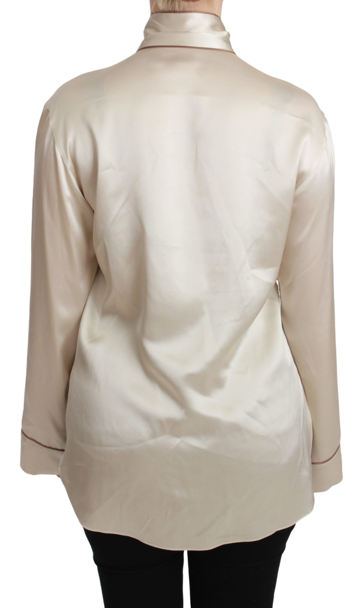 Beige silk satin blouse with long sleeves from Dolce & Gabbana Queen Sleeve Top collection.