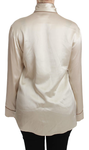 Beige silk satin blouse with long sleeves from Dolce & Gabbana Queen Sleeve Top collection.