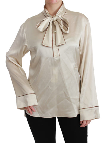 Beige silk satin blouse with long sleeves from Dolce & Gabbana Queen Sleeve Top collection.