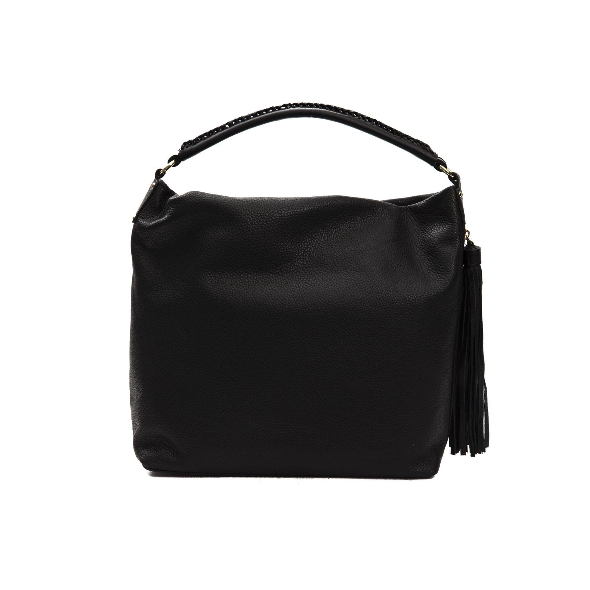 Jag Couture London - New York Pompei Donatella FA6031RACHELE_NeroBlack stylish black leather handbag with silver hardware.
