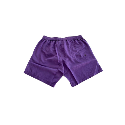 Purple Trussardi Beachwear TRU25MBM08 with floral pattern, displayed on a hanger against a plain background.