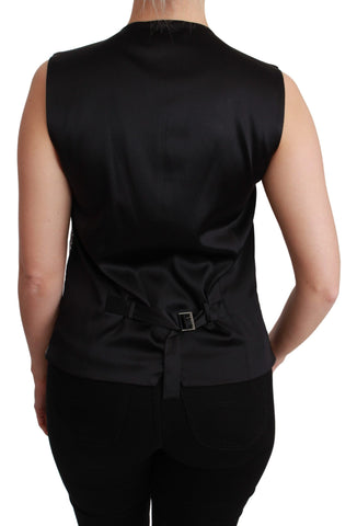 Silver brocade metallic sleeveless top by Dolce & Gabbana, featuring intricate brocade fabric and a stylish sleeveless design.