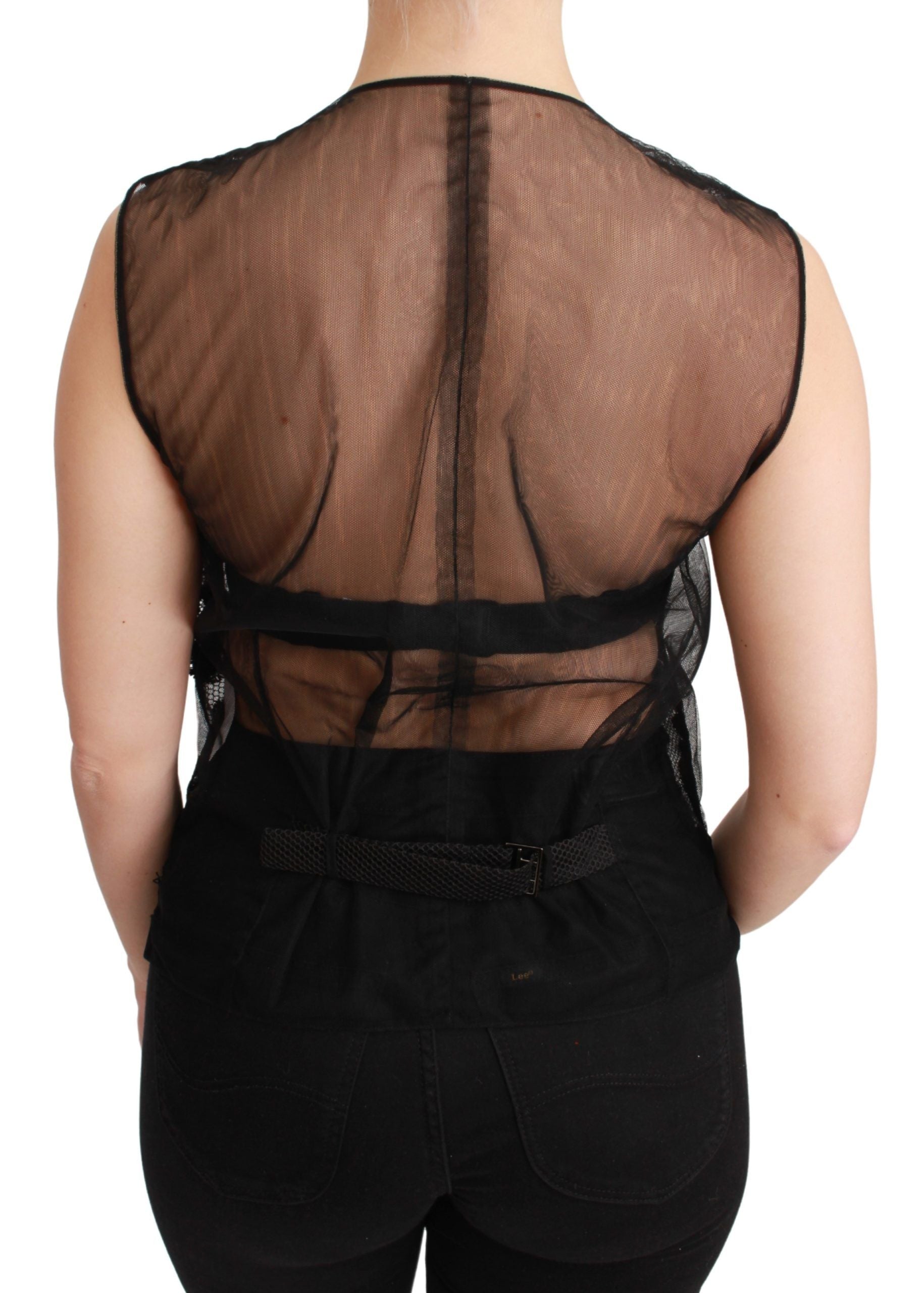 Black floral brocade top gilet waistcoat by Dolce & Gabbana, featuring intricate floral patterns and tailored fit.