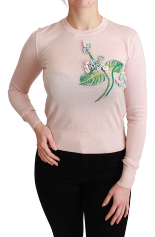Pink floral silk and cashmere Dolce & Gabbana pullover sweater with a delicate floral pattern and soft texture.