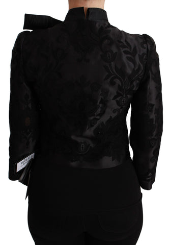 Black floral jacquard blazer silk jacket by Dolce & Gabbana, featuring elegant floral patterns and tailored fit.