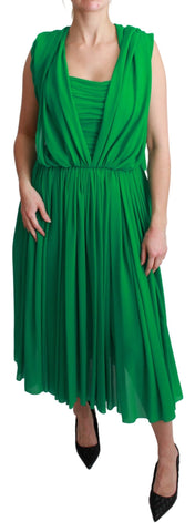 Green sleeveless silk maxi dress with pleats by Dolce & Gabbana, flowing design perfect for elegant occasions.