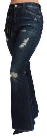 Blue denim cotton stretch flared jeans by Dolce & Gabbana, featuring a fit with a flared leg and classic denim texture.