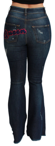 Blue denim cotton stretch flared jeans by Dolce & Gabbana, showing the fitted waist and wide flared legs.