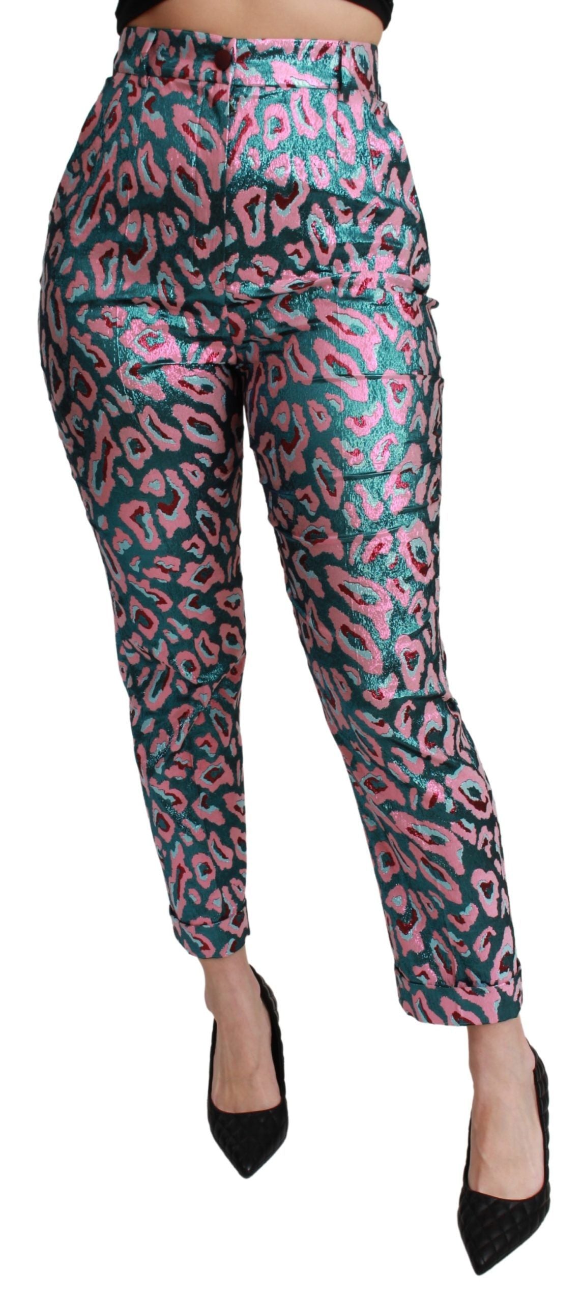 Multicolor patterned cropped high waist pants by Dolce & Gabbana, featuring vibrant design and tailored fit.