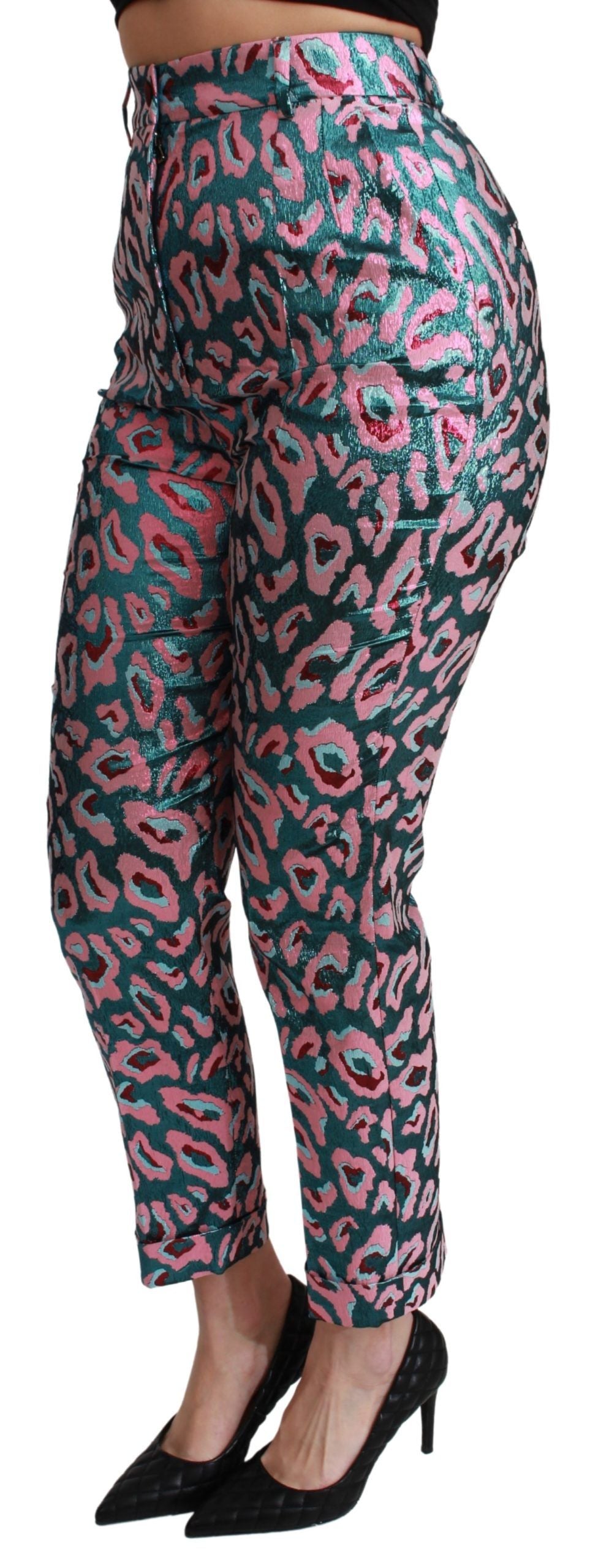 Multicolor patterned high-waist cropped pants by Dolce & Gabbana, featuring vibrant design and tailored fit.