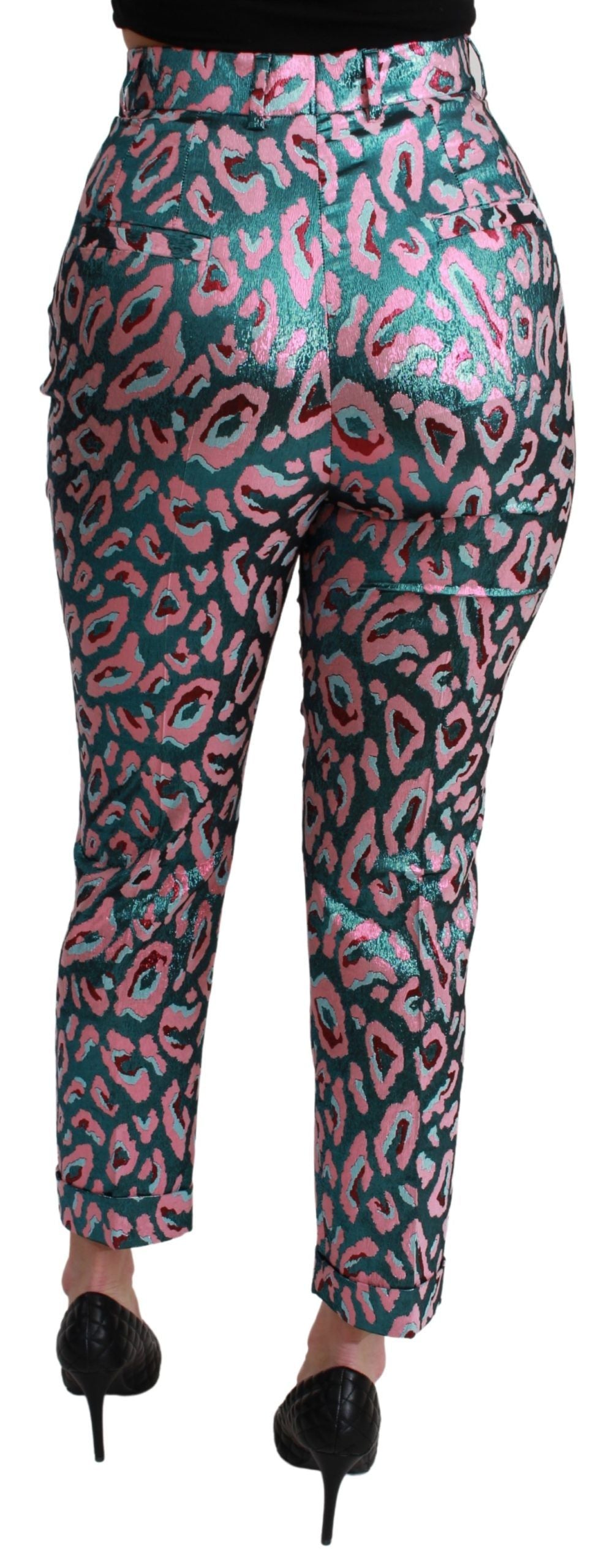 Multicolor patterned cropped high waist pants by Dolce & Gabbana, featuring vibrant design and tailored fit.